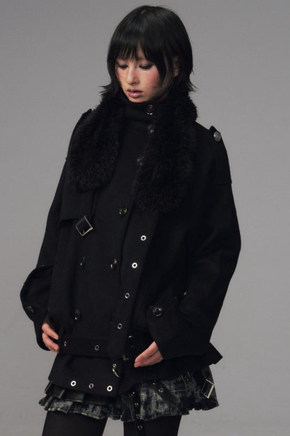 Dark Large Lapel Woolen Jacket