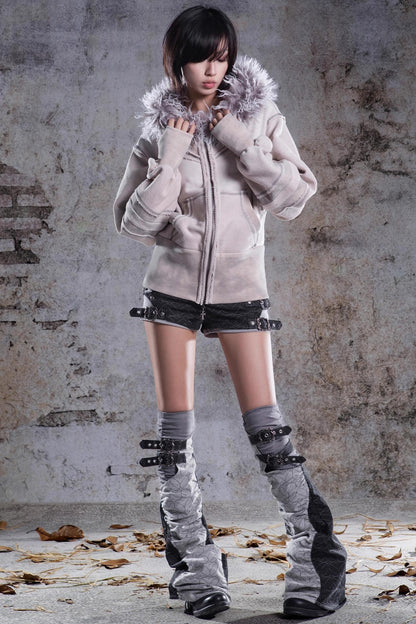 Vintage Lantern Sleeve Hooded Jacket