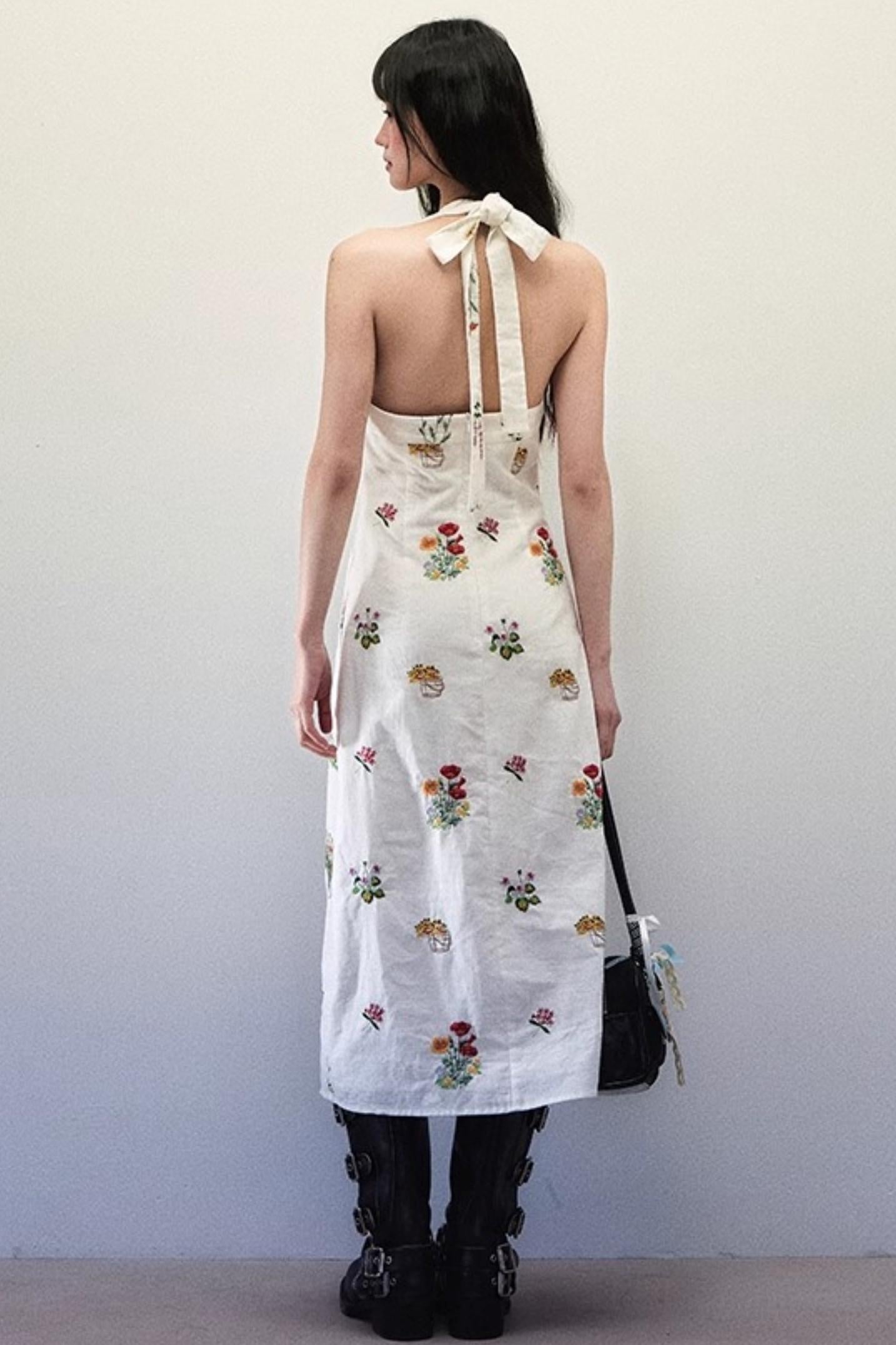 Summer Backless Embroidered Floral Dress