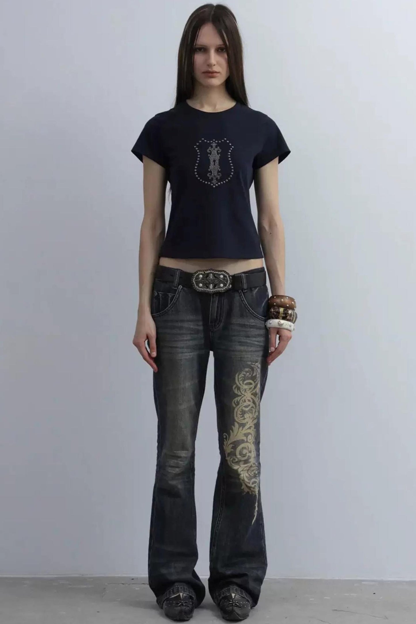 Y2K Rhinestone Cropped T-Shirt