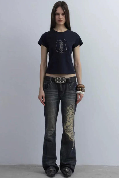 Y2K Rhinestone Cropped T-Shirt