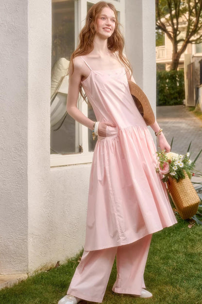 Baby Pink Cotton Dress Set-Up