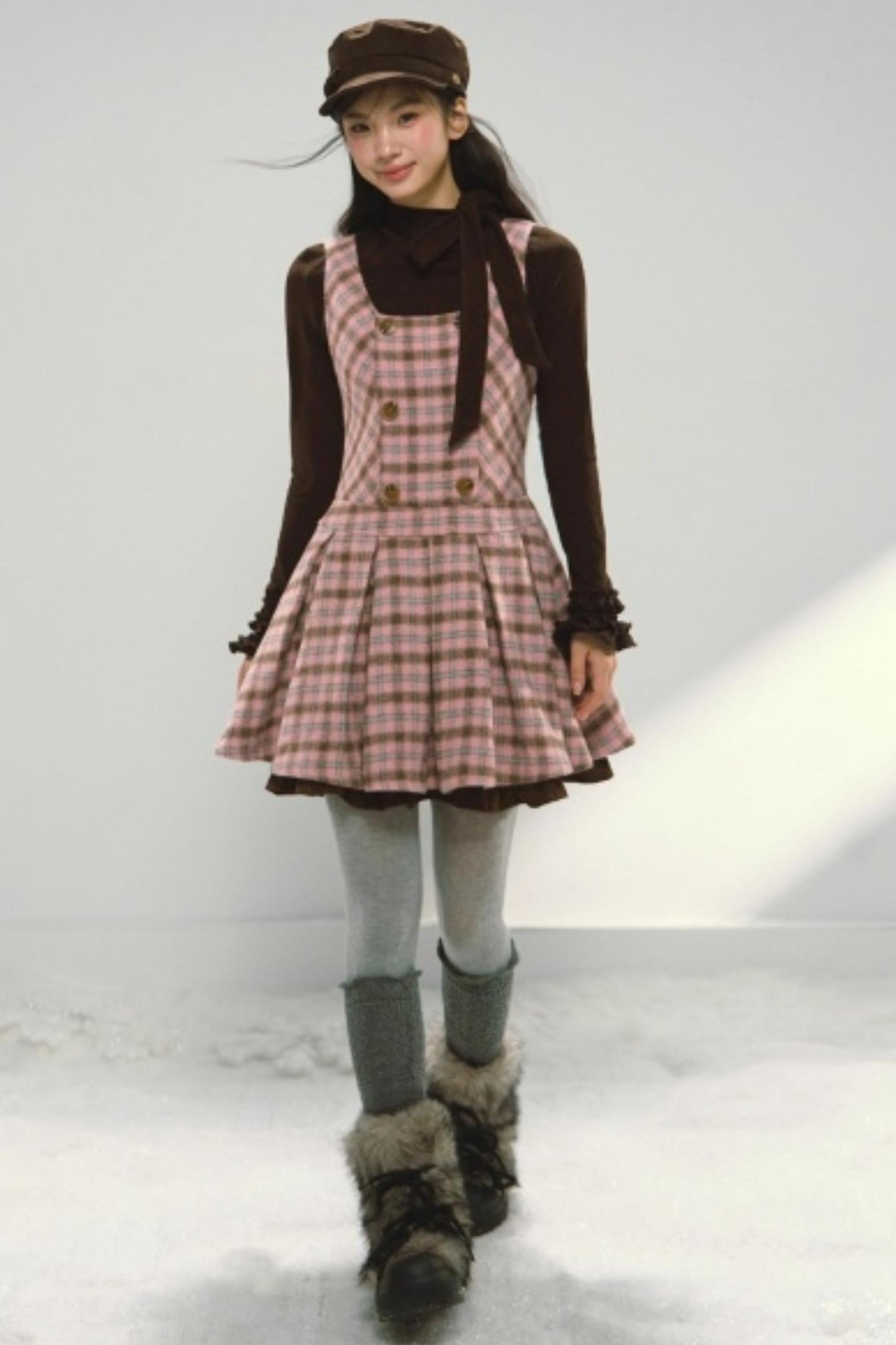 Pink and Brown Plaid Dress Set-Up