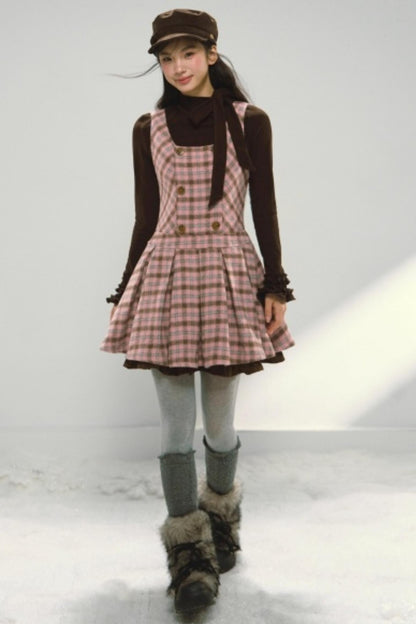 Pink and Brown Plaid Dress Set-Up