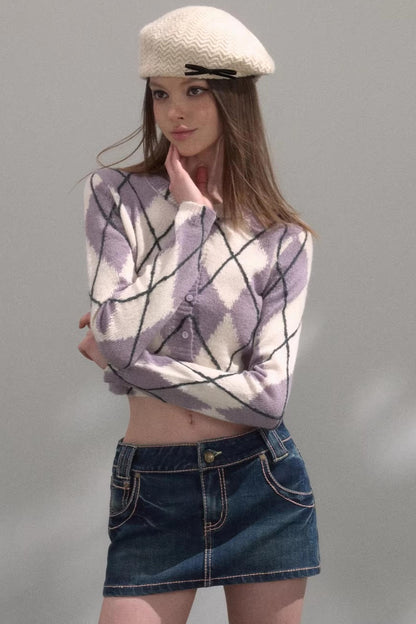 Retro Quilted Knit Sweater