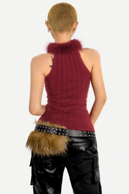 Fur Collar Knitted Vest