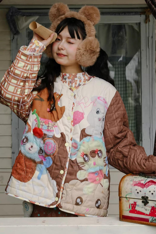 Angel Doll Print Quilted Jacket