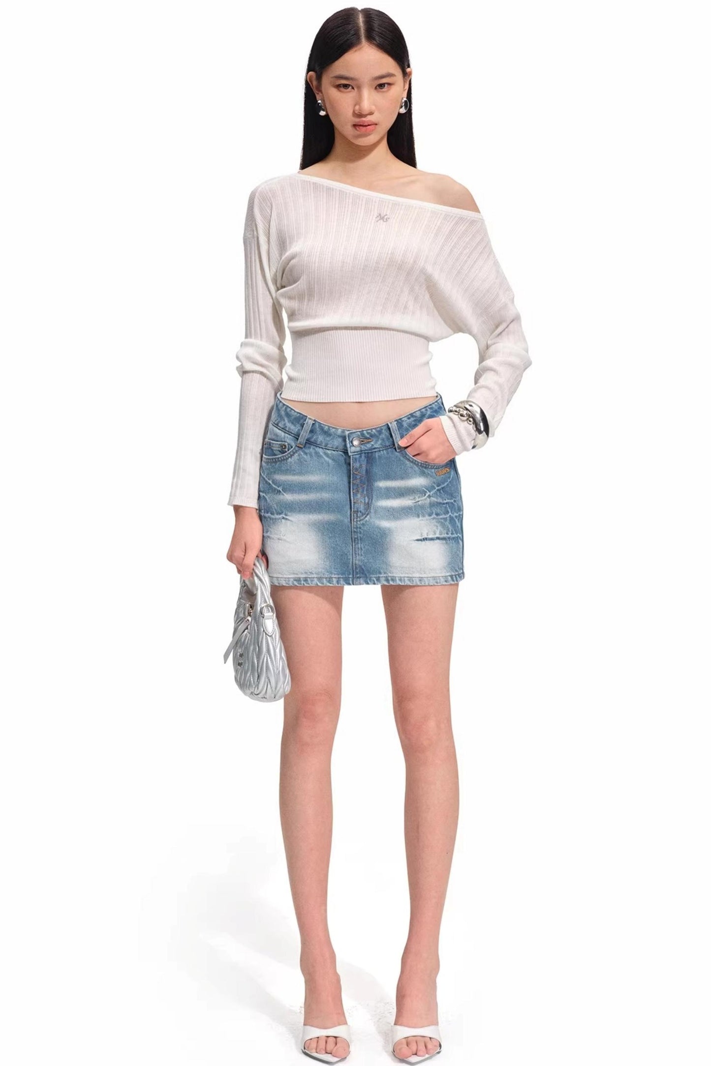 Merinowolle One-Shoulder Strickoberteil