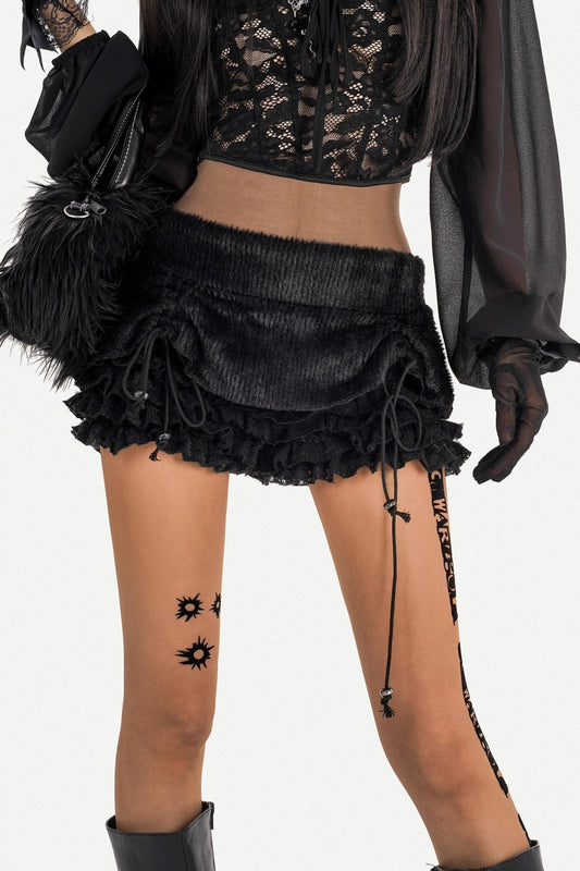 Black Plush Ruffle Shorts