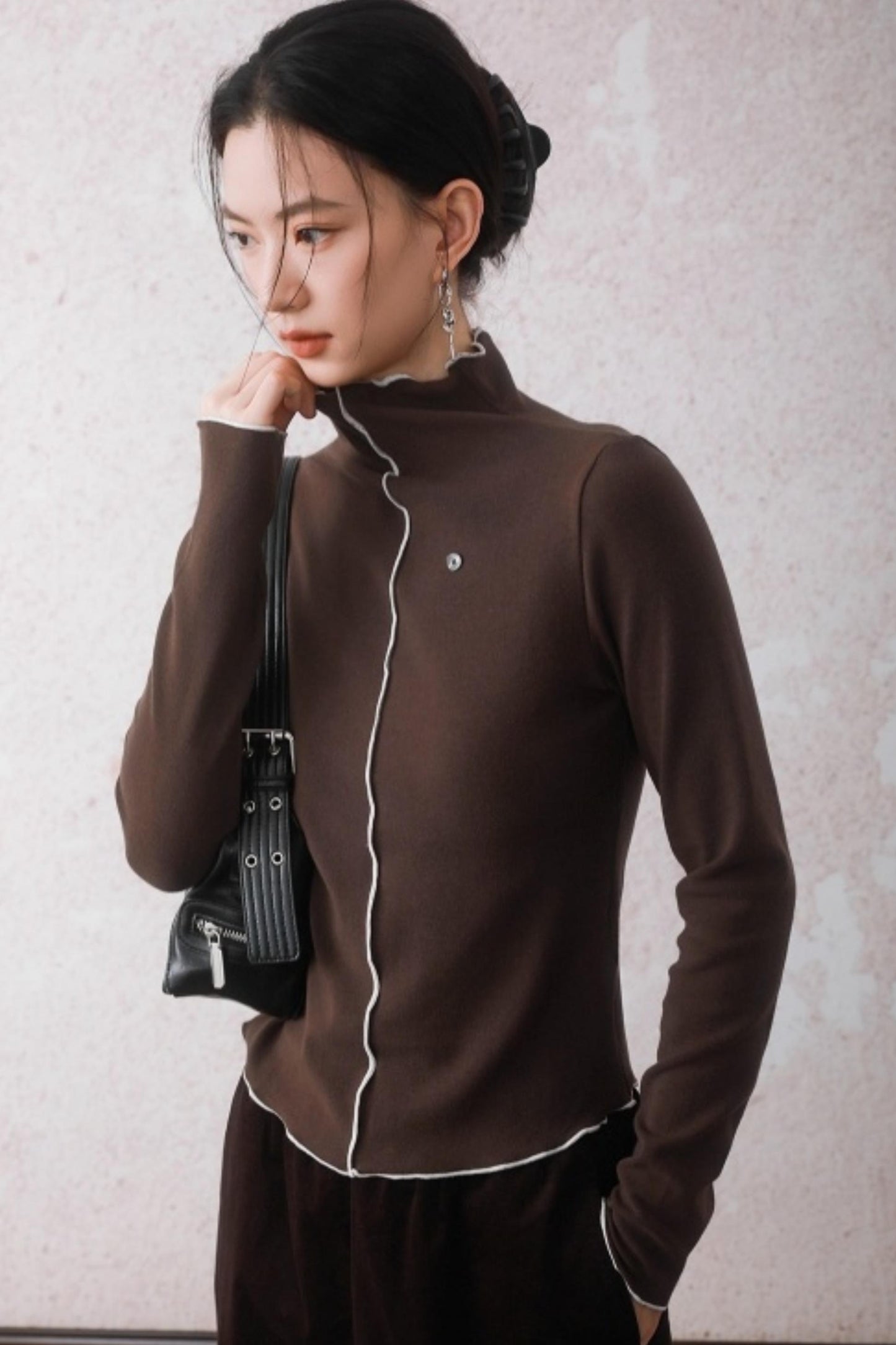 Cocoa Brown Half-Turtleneck Top