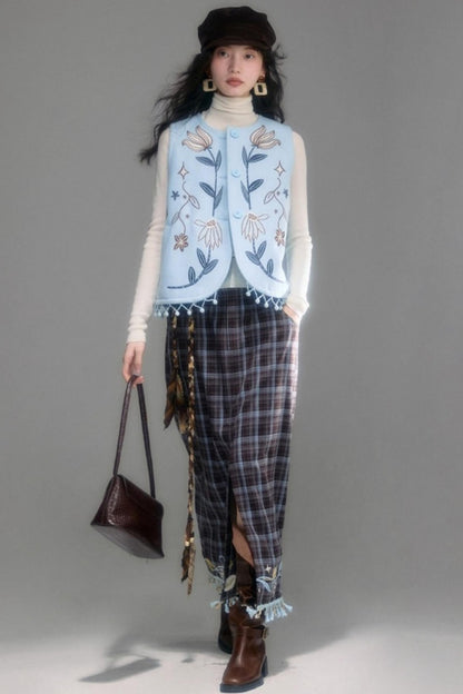 Floral Vintage Front Slit Skirt