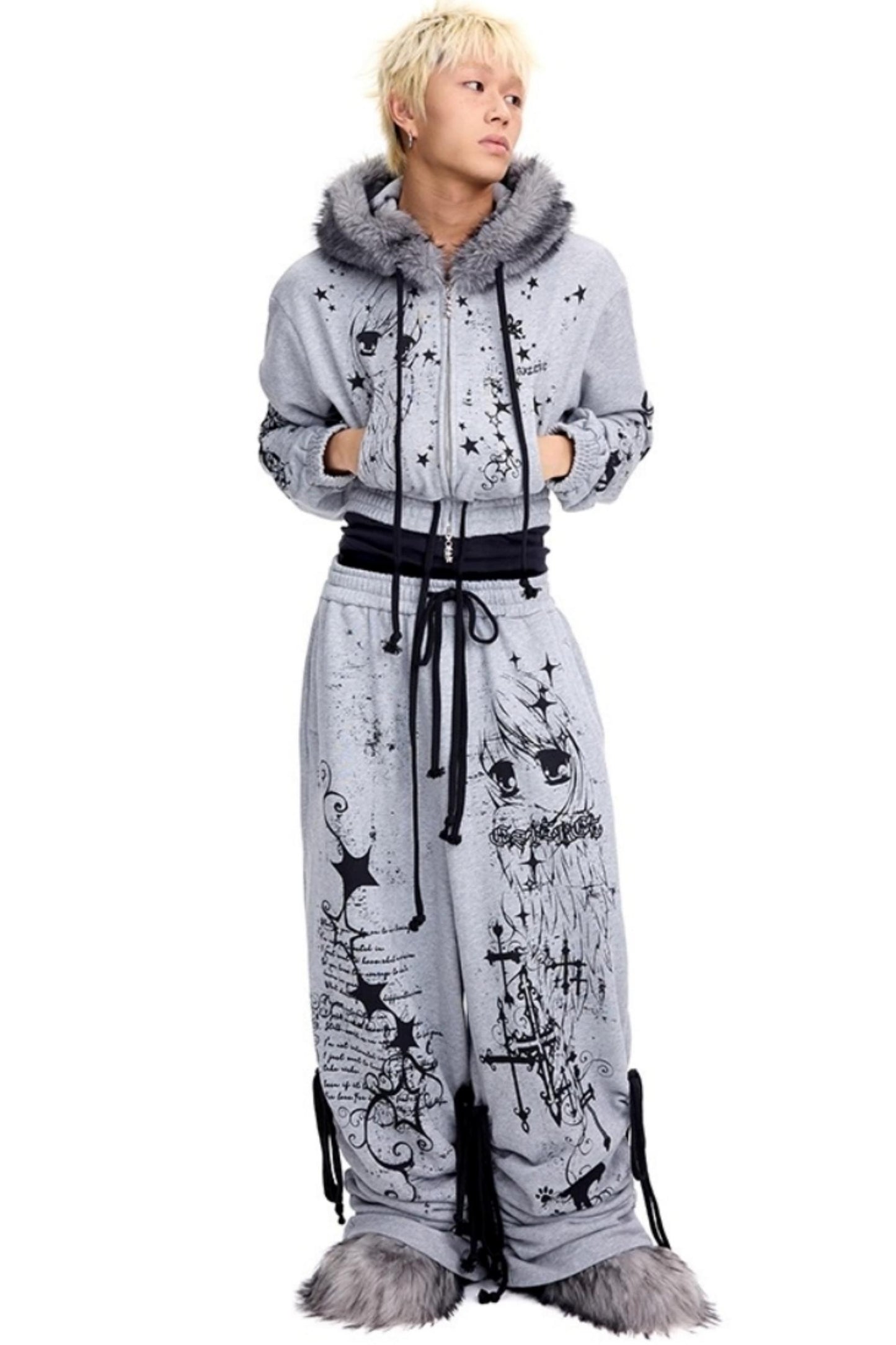 Graffiti Print Hooded Short Sweatshirt