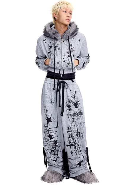 Graffiti Print Hooded Short Sweatshirt