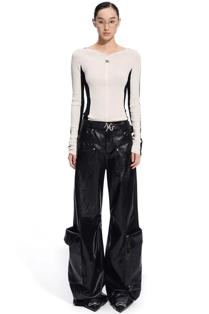 Punk Pebbled Wide-Leg Leather Pants