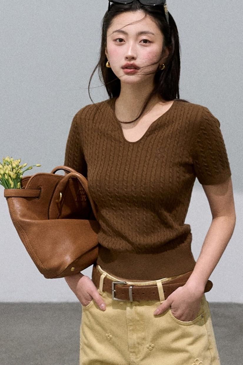 Soft Waxy V-Neck Knit Top