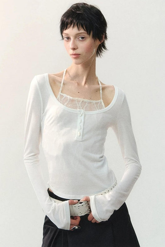 Layered Sheer Gauze Shell Pearl Top