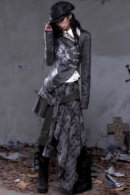 Vintage Slanted Placket Printed Leather Shirt