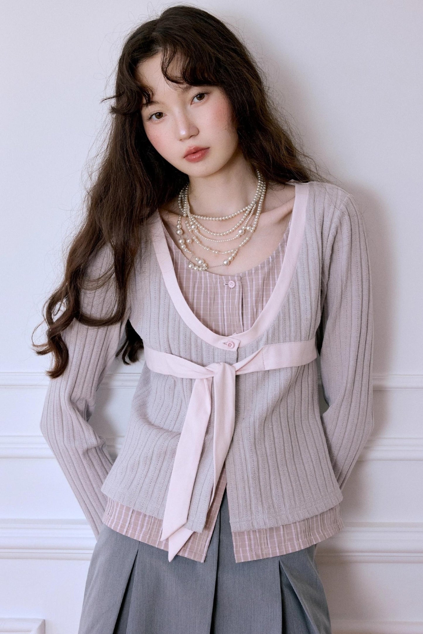 Fake Two-Piece Knitted Shirt Top