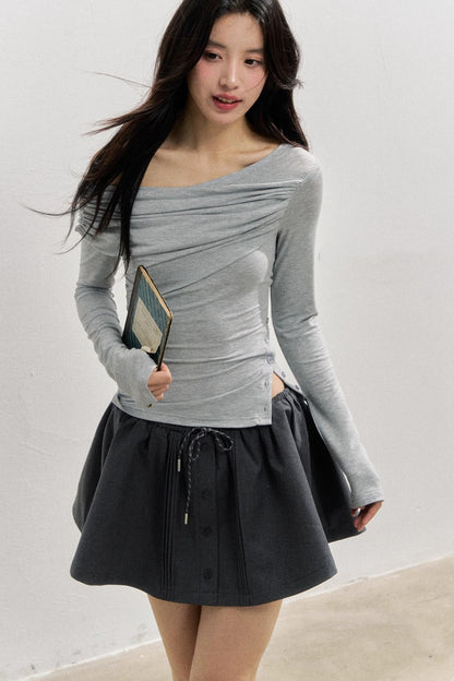 Slanted Shoulder Color Block T-Shirt