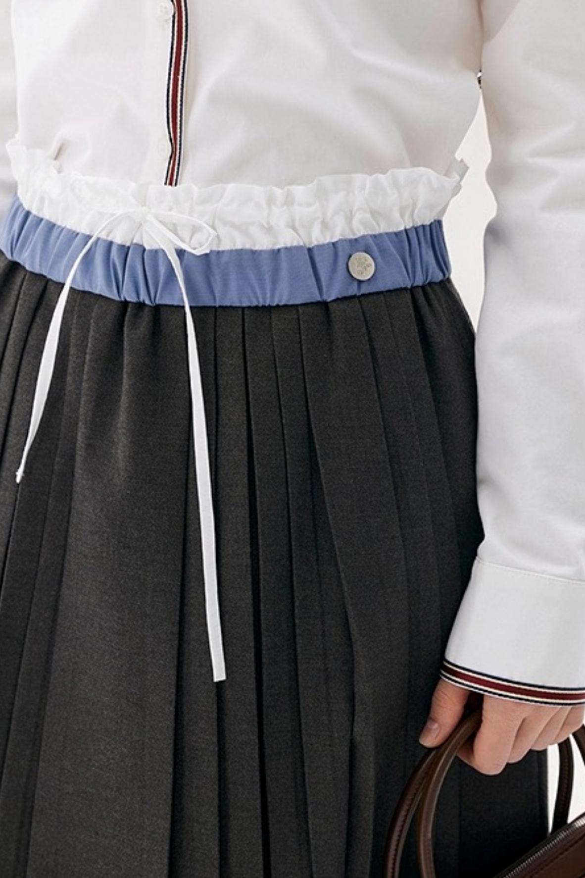 Gray Wool Blend Pleated Skirt