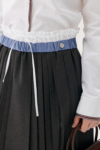 Gray Wool Blend Pleated Skirt