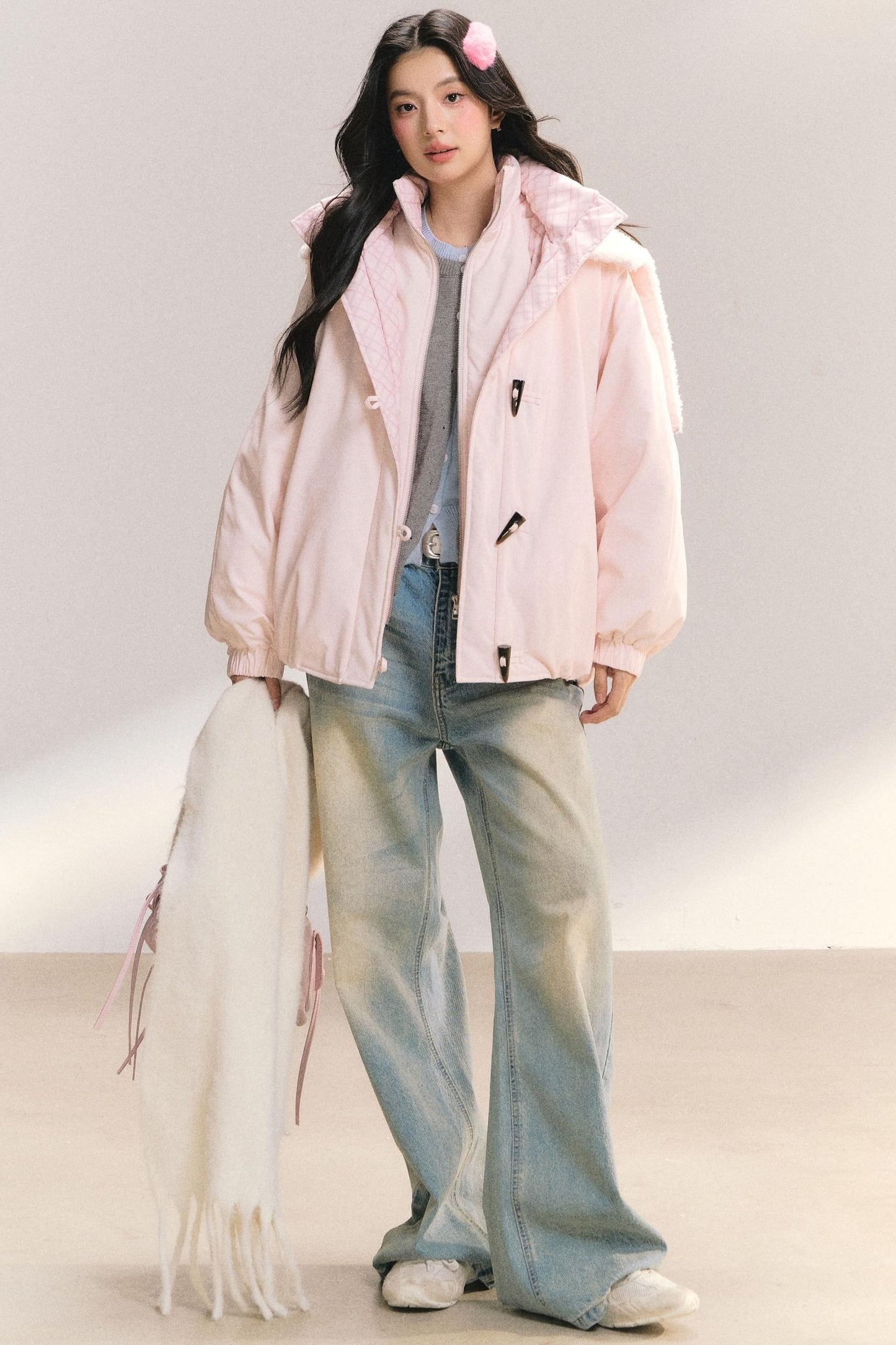 Snow Flakes Plaid Duffle Coat