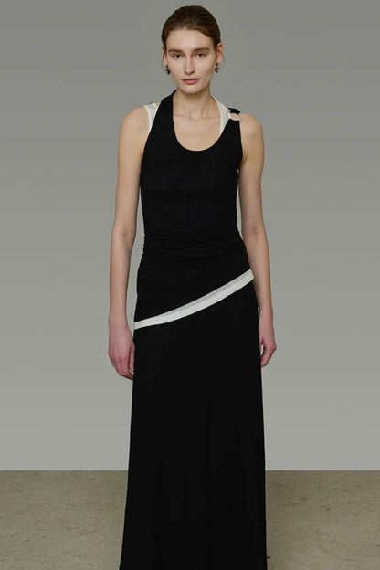 Contrasting Color Knitted Two-Piece Set-Up