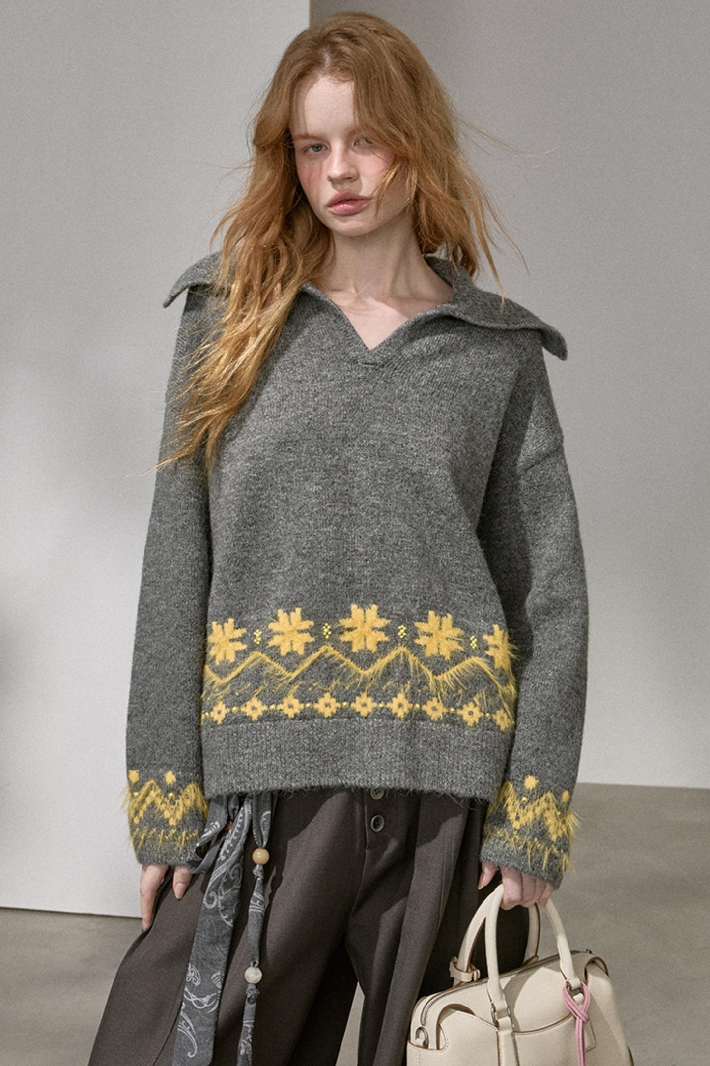 Fair Isle Beaded Sweater Top