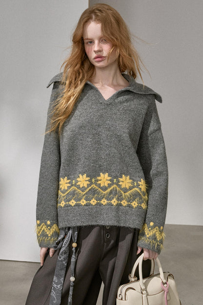 Fair Isle Beaded Sweater Top