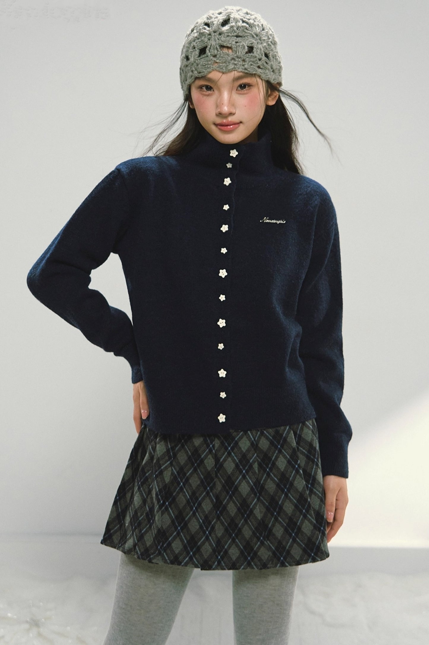 Navy Star Turtleneck Cardigan Set-Up