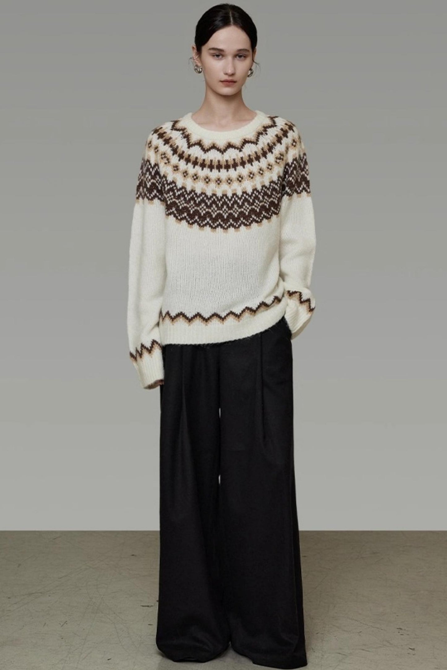 Retro Color-Block Jacquard Sweater