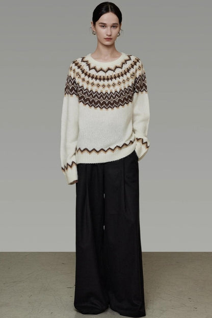 Retro Color-Block Jacquard Sweater