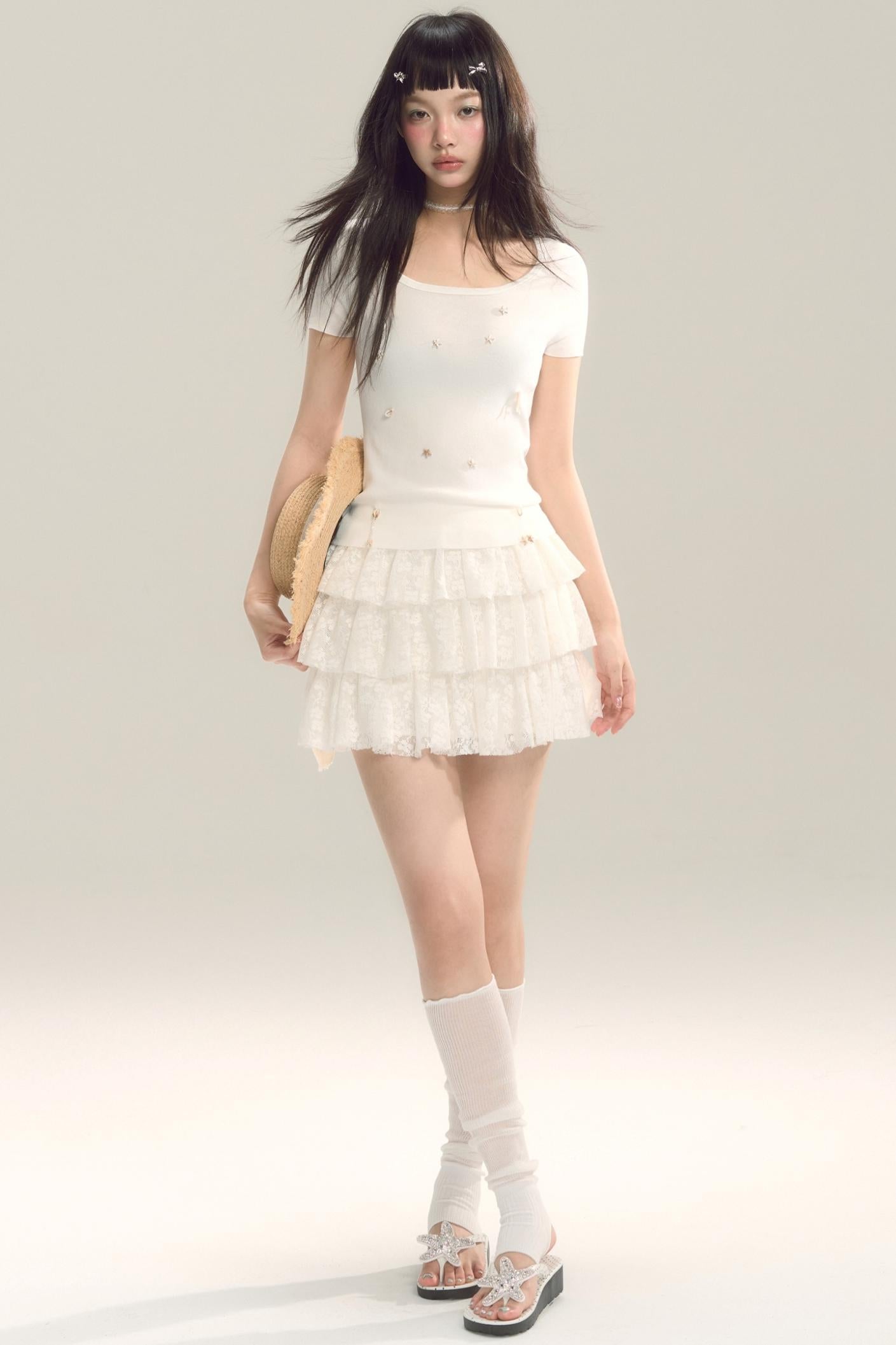 3D Shell Bead Knit Tee