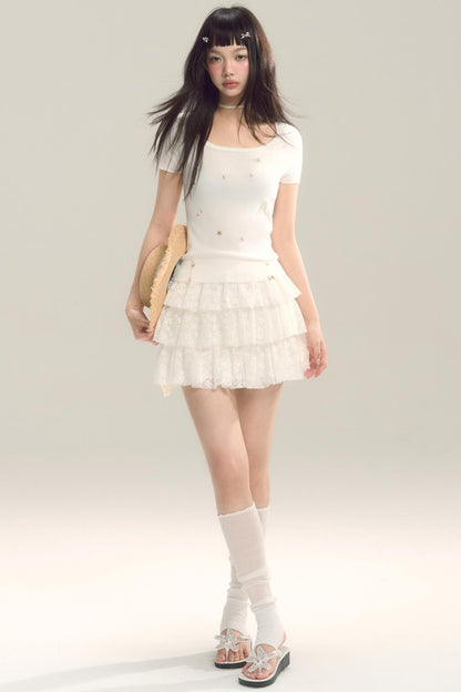 3D Shell Bead Knit Tee