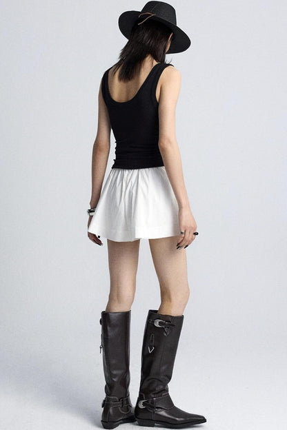 Black And White V-Neck Twisted Cut-Out Slim Vest