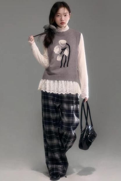 Bestickte Wollhose mit Karomuster