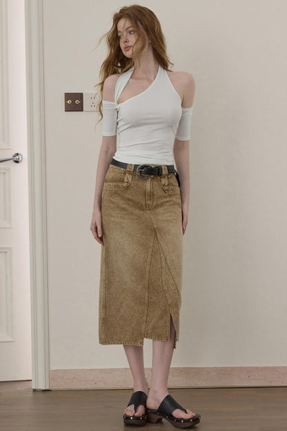 Wooha Vintage Brown Denim Skirt