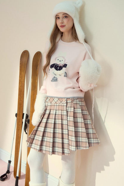 Pink Plaid Wool Skirt