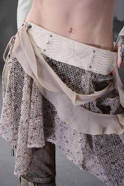 Snake Pattern Patchwork Ruffled Skirt