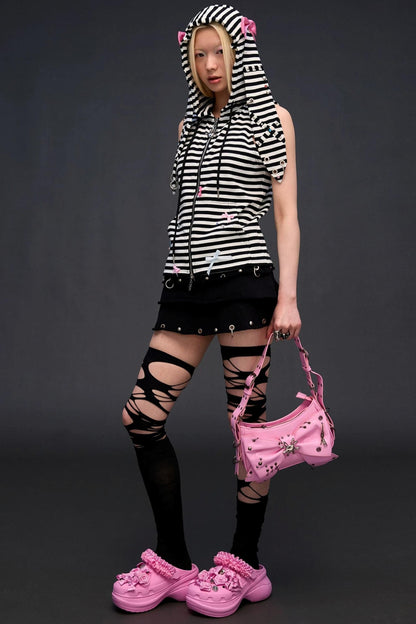 Rhinestone Bowknot Striped Vest