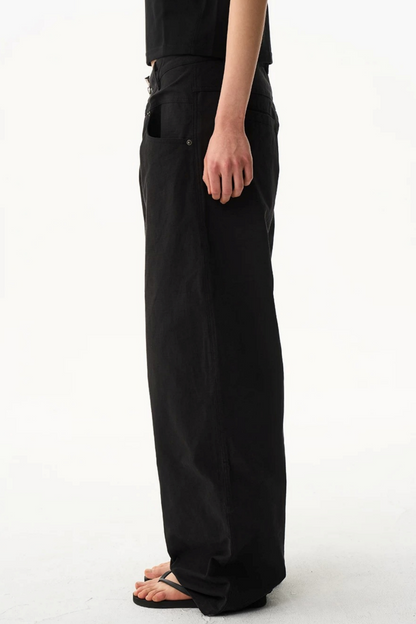 Leather Trim Straight-Leg Pants