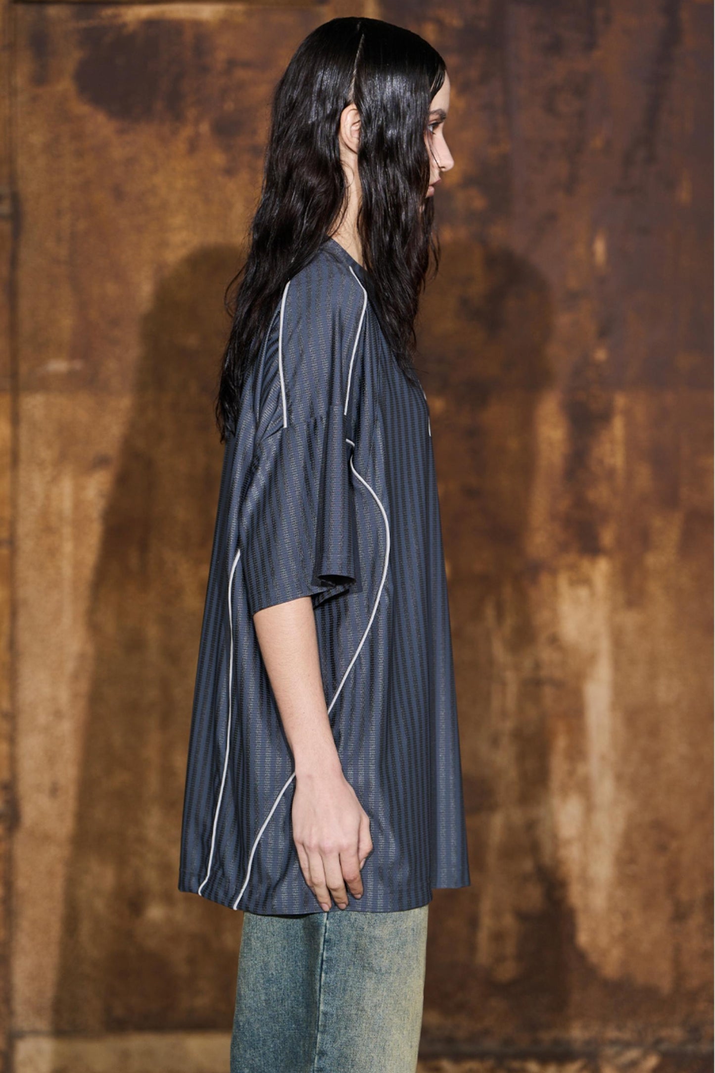 Gray Striped Jersey Top