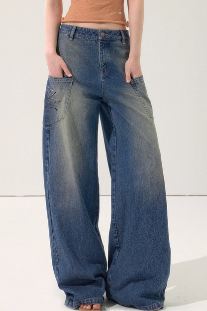 Rhinestone Retro Wide-Leg Jeans