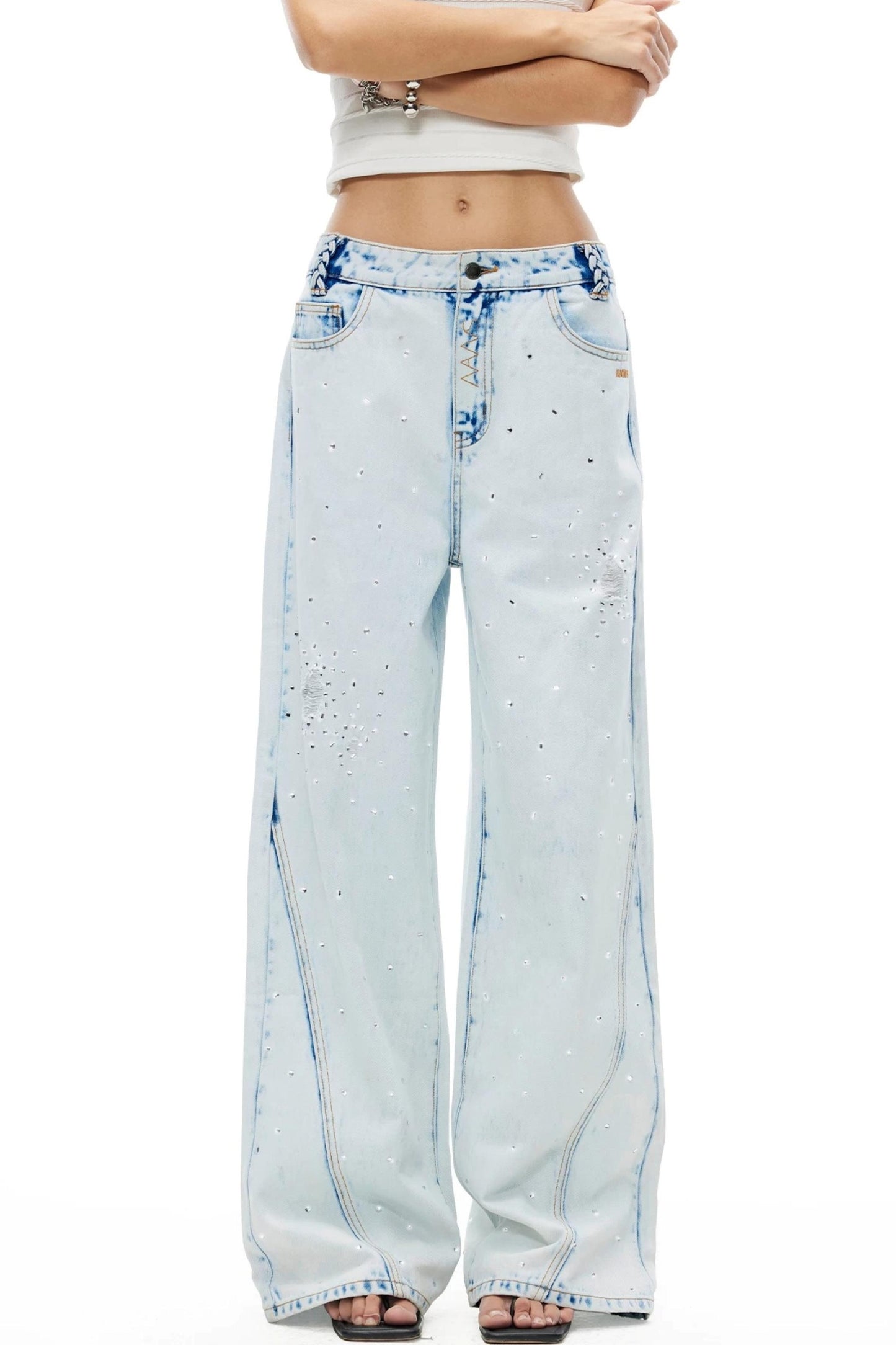 Glitter Star Rhinestone Denim Pants