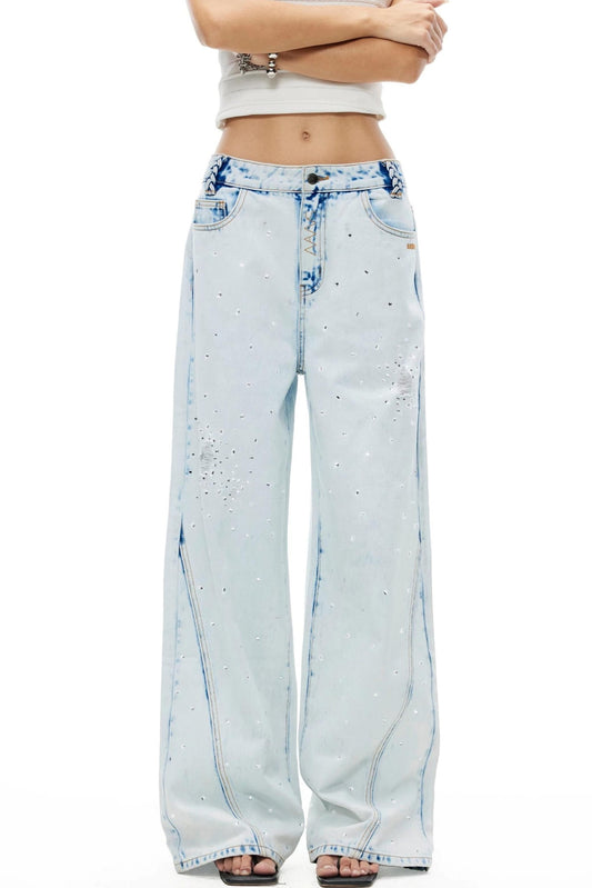 Glitter Star Rhinestone Denim Pants