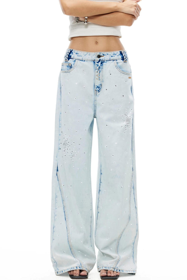 Glitter Star Rhinestone Denim Pants