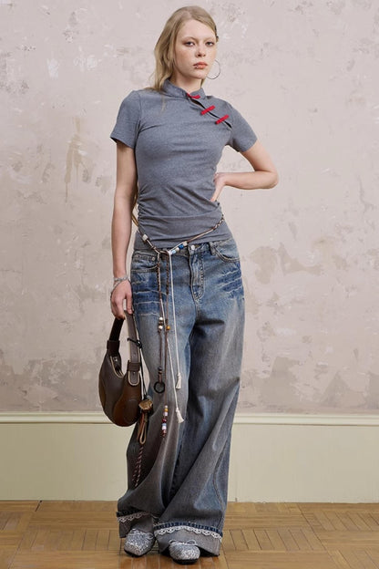 Chinese Chic Bow Short Sleeve Top