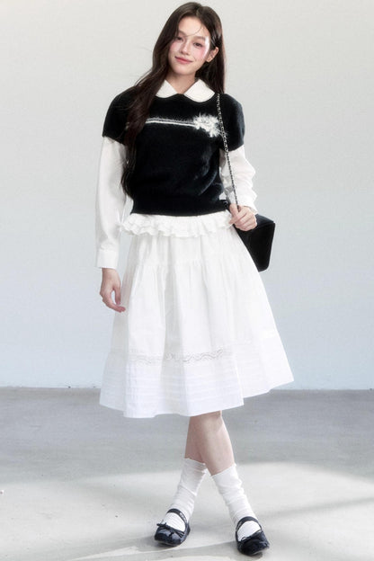 Flower Knitted Short-Sleeved Top