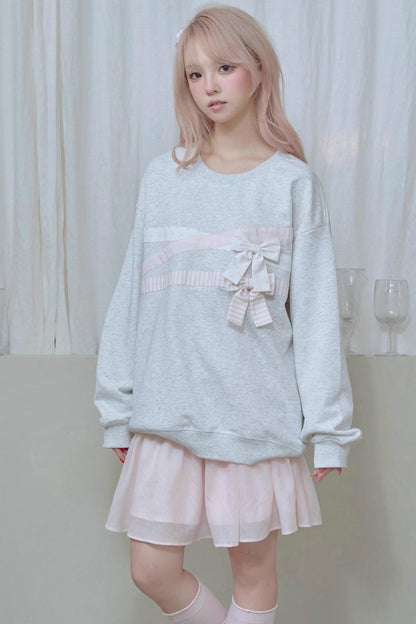 Cotton Bow Patchwork Sweatshirt