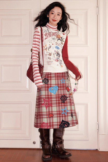 High-Neck Asymmetrical Print T-Shirt